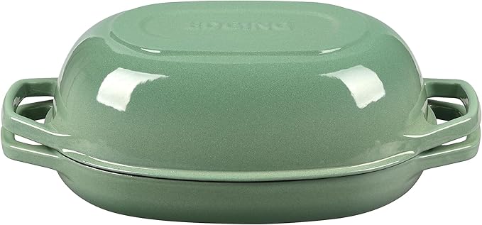 EDGING CASTING Enameled Cast Iron Oval Dutch Oven Pot with Lid, Dutch Oven for Sourdough Bread Baking, Bread Oven, Bread Dutch Oven, Oval Bread Pan, 5qt, Sage Green
