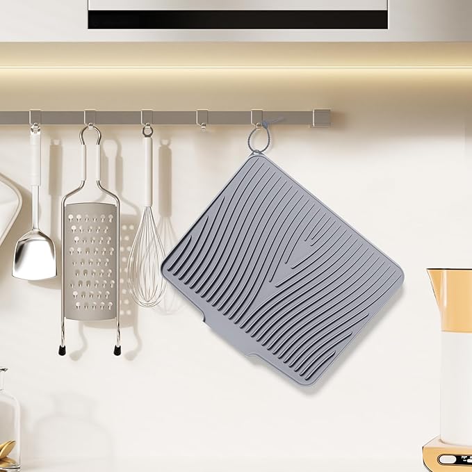 Silicone Dish Drying Mat for Kitchen Counter, Dish Drying Pad, Non-Slip Drain Pad with Built-in Drain, Heat Resistant Stone Drying Mat - Image 4