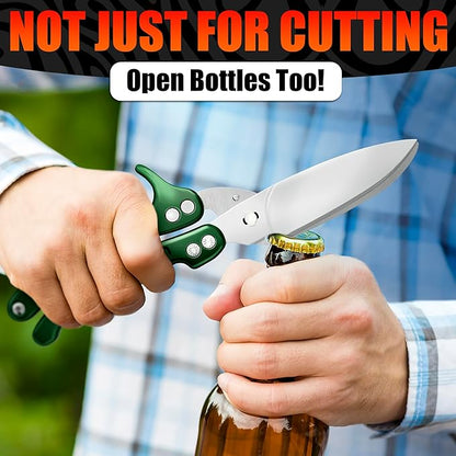 Heavy Duty Poultry Shears – Kitchen Shears Dishwasher Safe, Spring-Loaded, 3Cr14 Steel, Micro-Serrated, Separates for Easy Cleaning | Bone Scissors for Chicken, Turkey, Seafood & Fish Scale (Green)