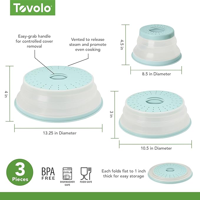 Tovolo 3-Piece Silicone Microwave Splatter Lid Set Blue Haze Small Medium Large Set of 3, Collapsible Dishwasher Safe BPA Free Vented Silicone Microwave Splatter Cover Set for Food Reheating - Image 2