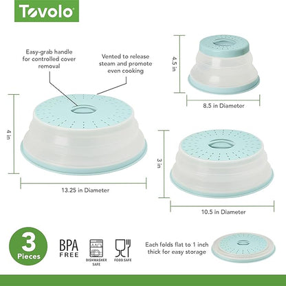 Tovolo 3-Piece Silicone Microwave Splatter Lid Set Blue Haze Small Medium Large Set of 3, Collapsible Dishwasher Safe BPA Free Vented Silicone Microwave Splatter Cover Set for Food Reheating - Image 2