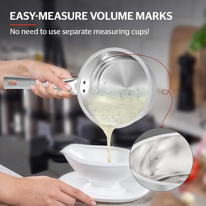 SUNHOUSE – 2 Quarts Stainless Steel Sauce Pan with Lid - PFOA-Free, Stainless Steel Sauce Pan, Advanced Impact Bonding Induction Base, Stay-Cool Handle, Compatible with All Cooktops - Image 6