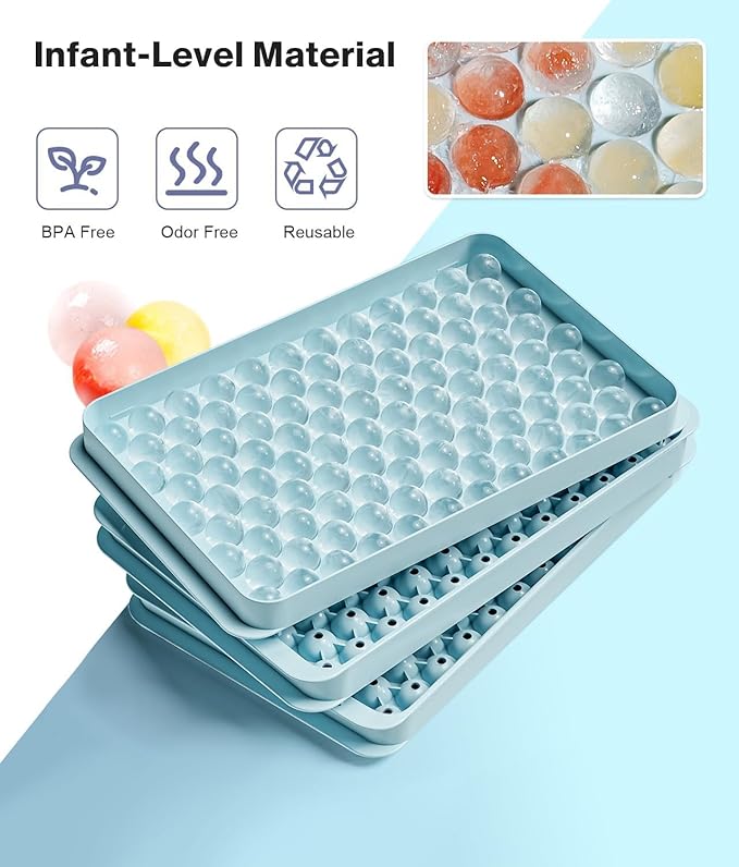 Ice Cube Trays for Freezer - Mini Round Ice Trays for Freezer with Lid and Bin, Small Tiny Crushed Nugget Freezer Trays for Chilling Drinks and Food Fresh - Image 3