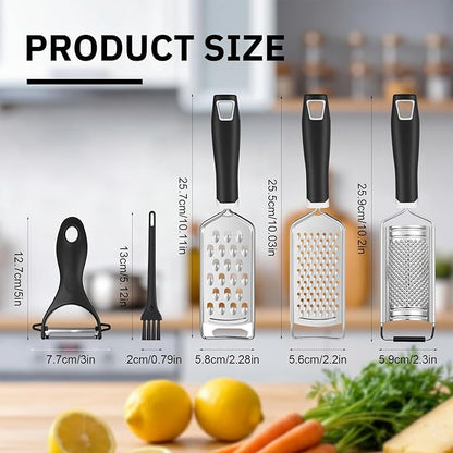 5 Pcs Zester Grater Set Cheese Grater with Stainless Steel Blade for Kitchen Tool for Parmesan Cheese, Ginger, Garlic, Nutmeg, Chocolate, Vegetables, Fruits Dishwasher Safe