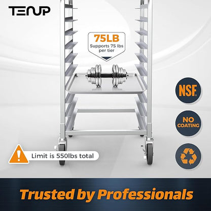 TenUp 10-Tier NSF Aluminum Sheet Pan Rack, Commercial Bakery Cooling & Storage Cart with Wheels, Heavy-Duty Bun Rack – 26" L x 20" W x 38" H - Image 4
