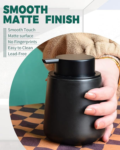Bosilunlife Ceramic Foaming Soap Dispenser - 12Oz Bathroom Countertop Kitchen Dish Soap Pump Dispenser Foam Soap Dispenser - Matte Black