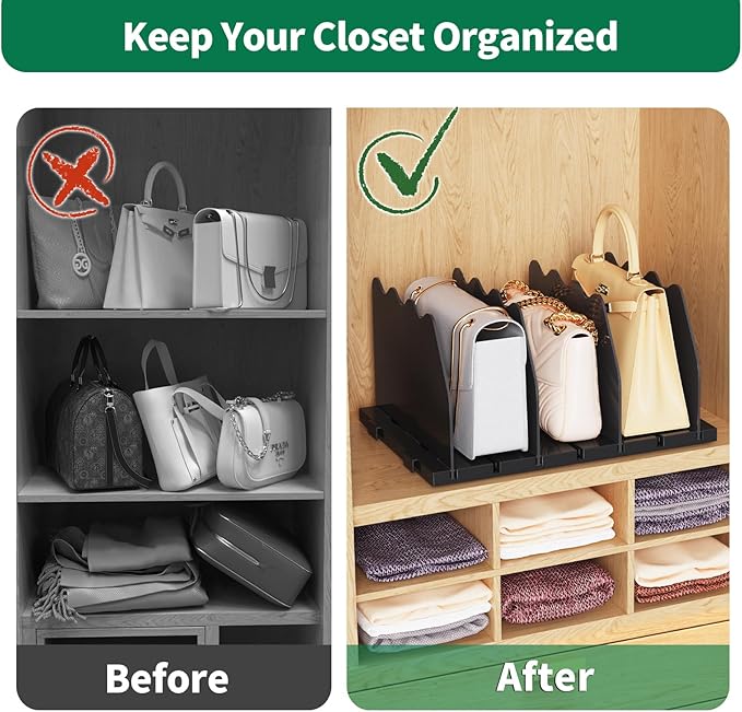 SPACEKEEPER Shelf Divider for Closet, Adjustable Purse Organizers Handbag Separators Storage Organizer Bookshelf Separator Dividers in Bedroom Office Kitchen Bathroom, Black - Image 5