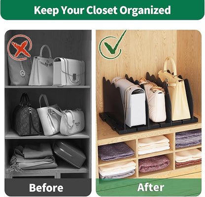 SPACEKEEPER Shelf Divider for Closet, Adjustable Purse Organizers Handbag Separators Storage Organizer Bookshelf Separator Dividers in Bedroom Office Kitchen Bathroom, Black - Image 5