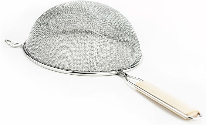 Huji Stainless Steel Fine 8" Double Mesh Food Strainer Colander Sieve Sifter with Wooden Handle for Kitchen Rice Pasta Noodles (3 Pack) - Image 5
