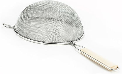 Huji Stainless Steel Fine 8" Double Mesh Food Strainer Colander Sieve Sifter with Wooden Handle for Kitchen Rice Pasta Noodles (3 Pack) - Image 5