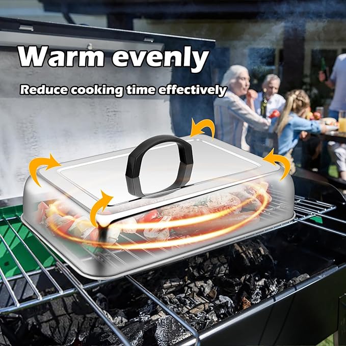 Rectangular Melting Dome 2Pcs, HaSteeL 13.3 X 9.8In Stainless Steel Bating Steaming Cover, Heavy Duty Solid Griddle Lid & Grill Pot with Air Damper, For Flat Top Hibachi Cooking, Dishwasher Safe
