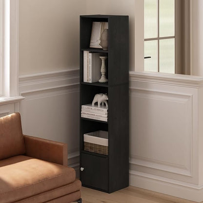 Furinno LUDER Book Shelf, 5-Tier Modern Bookshelf, Bookcase with 1 Door Storage Cabinet, 9.3 x 12 x 52, for Organization and Storage, for Living Room, Bedroom, Home Office, Blackwood - Image 4