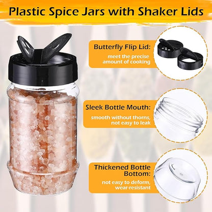 Mimorou 30 Pack Plastic Spice Jars with Shaker Lids Clear Seasoning Containers Spice Bottles for Kitchen Storing Spice Herbs Seasoning Powders (Oval Shape,12.2 oz) - Image 3