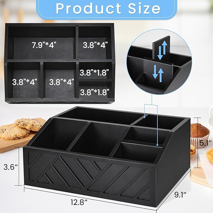 ugiftt Coffee Station Organizer for Counter, Wood Coffee Pods Holder Storage Basket, Tea Condiment Storage Organizer, Rustic Bar Decor for Accessories Organizer - Image 5