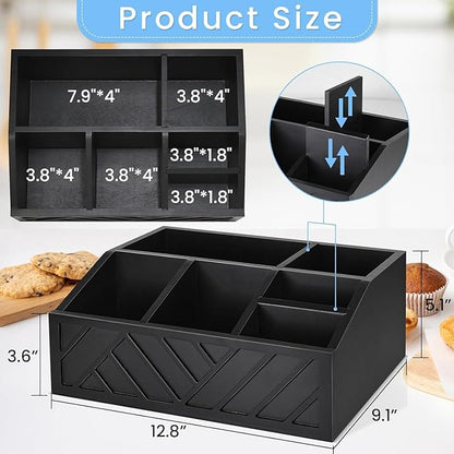 ugiftt Coffee Station Organizer for Counter, Wood Coffee Pods Holder Storage Basket, Tea Condiment Storage Organizer, Rustic Bar Decor for Accessories Organizer - Image 5