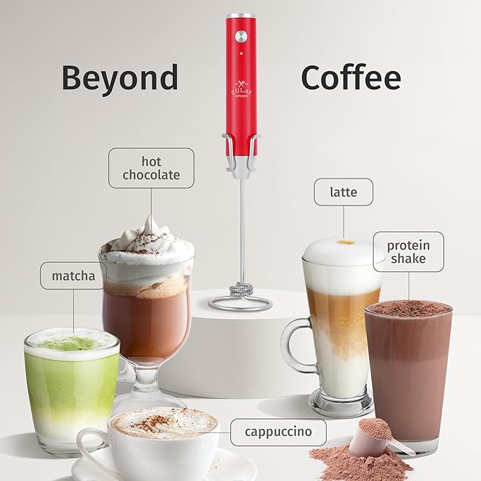 Zulay Kitchen Rechargeable Milk Frother Handheld Lux - Powerful 2-Speed Motor, Waterproof, 2000mAh Battery - Drink Mixer for Latte, Cappuccino, Matcha & Protein Powder - Scarlet - Image 3