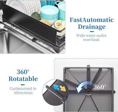 Simple Trending Dish Drying Rack, Space-Saving Large Dish Rack for Kitchen Counter, Anti-Rust Dish Drainer with Cutlery & Cup Holders, Black - Image 6