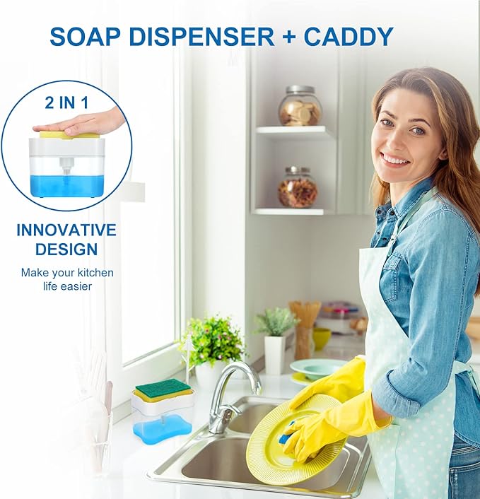 New 2026 Version Premium Quality Dish Soap Dispenser - Countertop Kitchen Soap Dispenser, Sink Dish Washing Soap Dispenser 13 Ounces (Sponge Included) - Image 5
