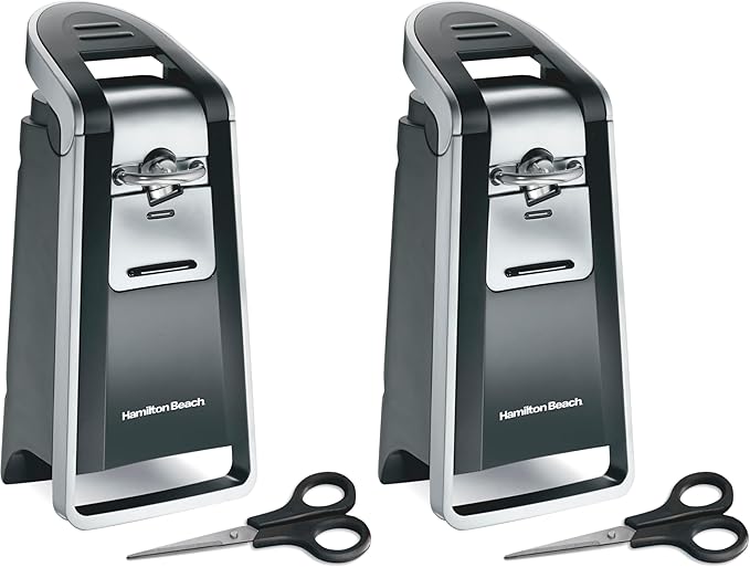 Hamilton Beach Smooth Edge Electric Automatic Can Opener for Kitchen with Easy Push Down Lever,Extra Tall,Includes Stainless Steel Scissors,Black and Chrome (76607),(Pack of 2) by HamiltonBeach