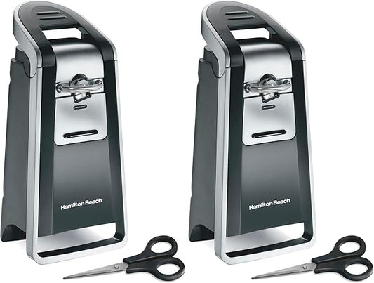 Hamilton Beach Smooth Edge Electric Automatic Can Opener for Kitchen with Easy Push Down Lever,Extra Tall,Includes Stainless Steel Scissors,Black and Chrome (76607),(Pack of 2) by HamiltonBeach