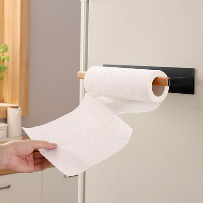 KES Magnetic Paper Towel Holder, Black Paper Towel Holder for Refrigerator, Wood & Metal Paper Towel Roll Holder for Grill, KPH502MA-BK