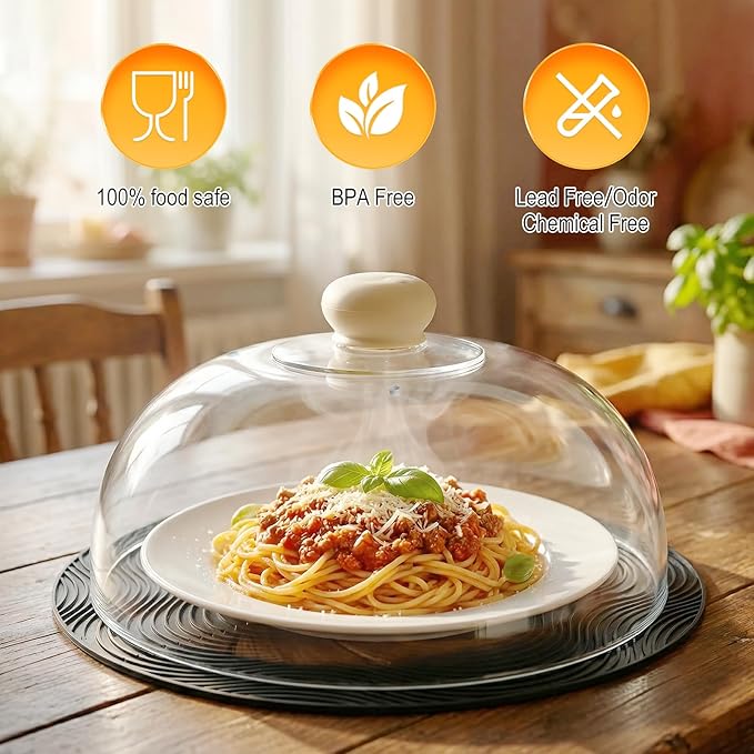 Glass Microwave Splatter Cover with Silicone Mat, 10Inch Plate Splatter Food Lid with Integrated Grip Handle and Vent Hole, BPA Free, Dishwasher Safe
