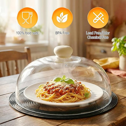 Glass Microwave Splatter Cover with Silicone Mat, 10Inch Plate Splatter Food Lid with Integrated Grip Handle and Vent Hole, BPA Free, Dishwasher Safe
