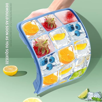 Ice Cube Trays Set of 2, Easy Release 15 Flexible Silicone Ice Cube Molds with Removable Lid Reusable Freezer Ice Trays Stackable for Whiskey, Baby Food, BPA Free (BLUE+GREEN) - Image 5
