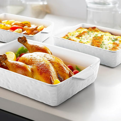 Casserole Dishes for Oven, Ceramic Baking Dishes, Lasagna Pan with Handles, Porcelain Baking Pan Deep, Bakeware for Baking, Cooking, Wedding Gift, Set of 3 (11.6" x 7.8", White) - Image 2