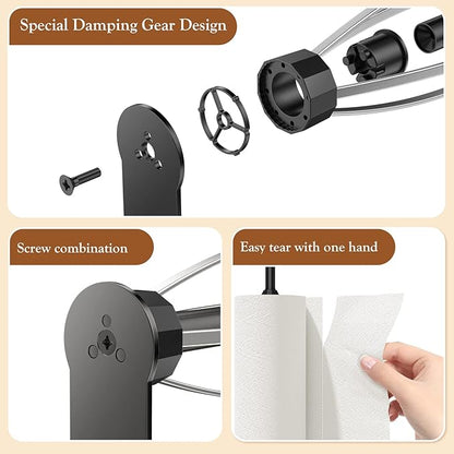 3 Pack Paper Towel Holder Under Cabinet + 2 Towel Robe Hooks, Single Hand Operable Wall Mount Paper Towel Holder with Damping Effect, Adhesive or Drilled Paper Roll Holders for Kitchen, Bathroom, RV - Image 8