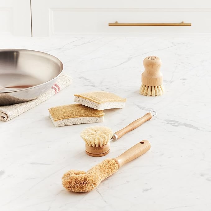Tieralia Bamboo Dish Brush Gift Set – 5-Piece Kitchen Cleaning Set with Bottle Brush, Round Scrub Brush, Palm Brush & 2 Plant-Based Sponges | Wooden Handle Cleaning Tools for Dishes & Surfaces - Image 10
