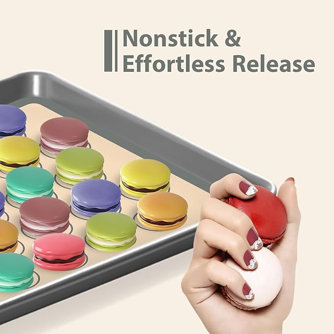 Macaron Silicone Baking Mats, 3 PCS Non Stick Macaroon Mat Silicone for Macarons, Cookie, Pastry, Gray - Image 3