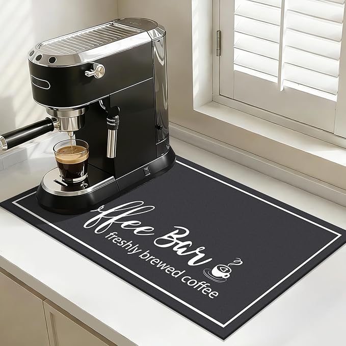 Findosom 12"x 20" Dish Drying Mat, Super Absorbent & Cuttable Coffee Mat, Hide Stain Bar Mat for Kitchen Counter, Coffee Bar Accessories, Black - Image 7