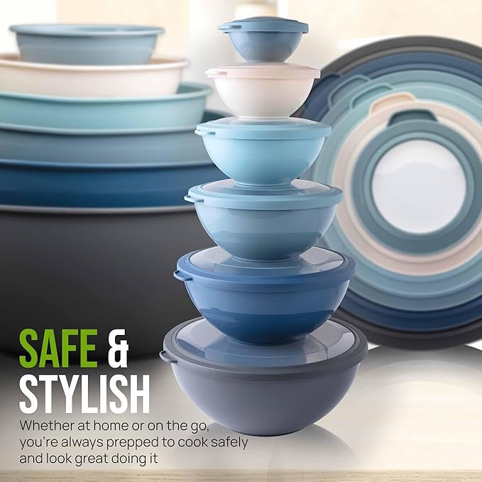 Zulay Kitchen 12 Piece Plastic Mixing Bowls with Leak-Proof Lids Set - Microwave and Freezer Safe Kitchen Mixing Bowls for Preparing, Serving and Storing - Large Nesting Bowls (Twilight Ombre) - Image 7