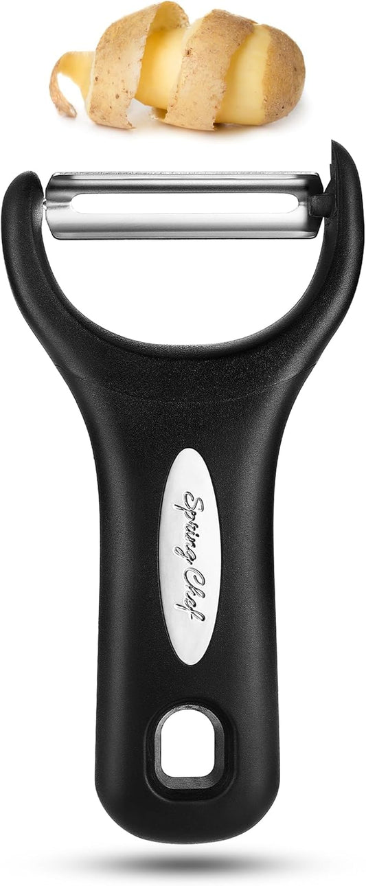 Spring Chef Stainless Steel Y Shaped Vegetable Peeler for Kitchen - Heavy Duty Potato Peeler with Ultra Sharp Blades & Soft Grip Handle for Apple, Carrot, Cucumber, Veggie, Fruit, Citrus - Black by SpringChef