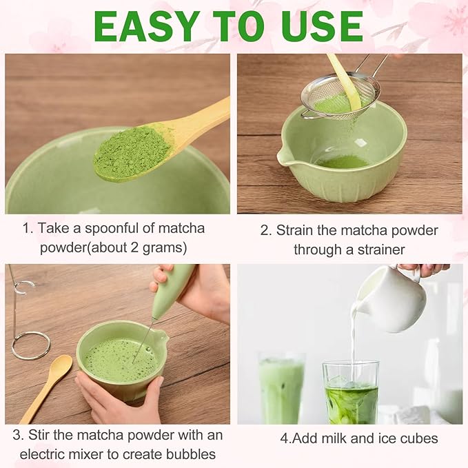 Electric Matcha Whisk Set 4 PCS Matcha Making Kit Powder Mixer Electric Milk Frother Traditional Tea Scoop Chashaku, Spoon, Sifter, Durable Coffee Stirrers Maker Tools Gift for Lovers Beginner