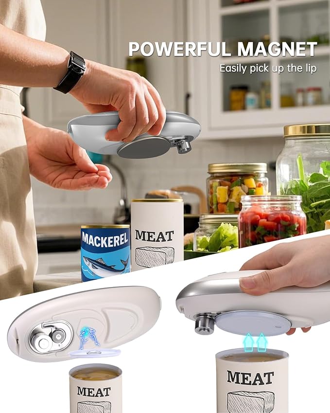 CIRCLE JOY Electric Can Opener, One-Touch Automatic Can Opening with Smooth Edges, Food Safety Handheld Battery-Operated Can Opener for Kitchen and Seniors, Silver - Image 3