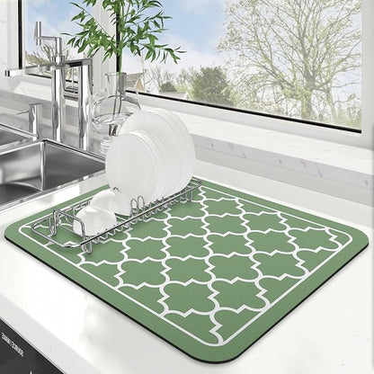 WISELIFE Dish Drying Mat Super Absorbent Drying Mat Large Dish Drying Mats for Kitchen Counter Easy Clean Dish Mat Kitchen Drying Mat15"x 18" Stylish Green by WiseLife