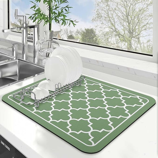WISELIFE Dish Drying Mat Super Absorbent Drying Mat Large Dish Drying Mats for Kitchen Counter Easy Clean Dish Mat Kitchen Drying Mat15"x 18" Stylish Green by WiseLife