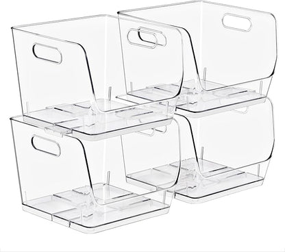Sorbus Stackable Storage Bins Open Front, Clear Stackable Storage Bins, Pantry Bins for Storage and Organization, Acrylic Stackable Bins for Kitchen, Clear Pantry Organizer Bins (Medium Sqware 4 Pack) by Sorbus