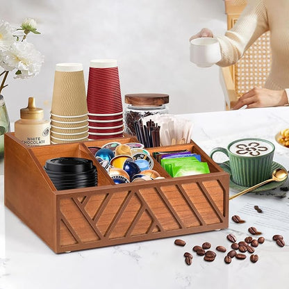 ugiftt Coffee Station Organizer for Counter, Wood Pods Holder Storage Basket, Tea Condiment Storage Organizer, Rustic Coffee Bar Decor for Accessories Organizer - Image 3