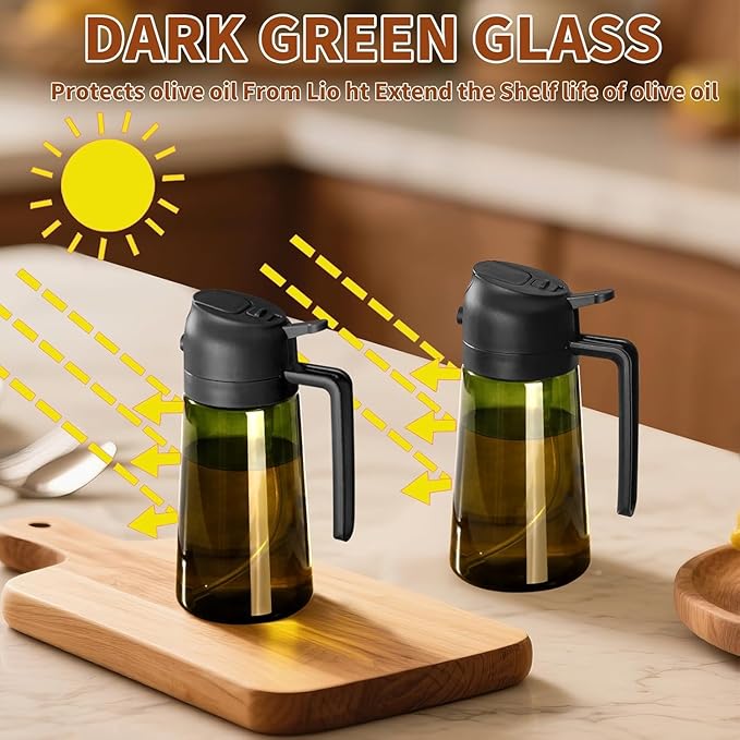 SWEET VIEW 2PCS Olive Oil Dispenser and Oil Sprayer – 16oz/470ml Glass Light-Proof Oil Pourer for Kitchen Air Fryer, Cooking, Salad, and BBQ, with Stickers - Image 8