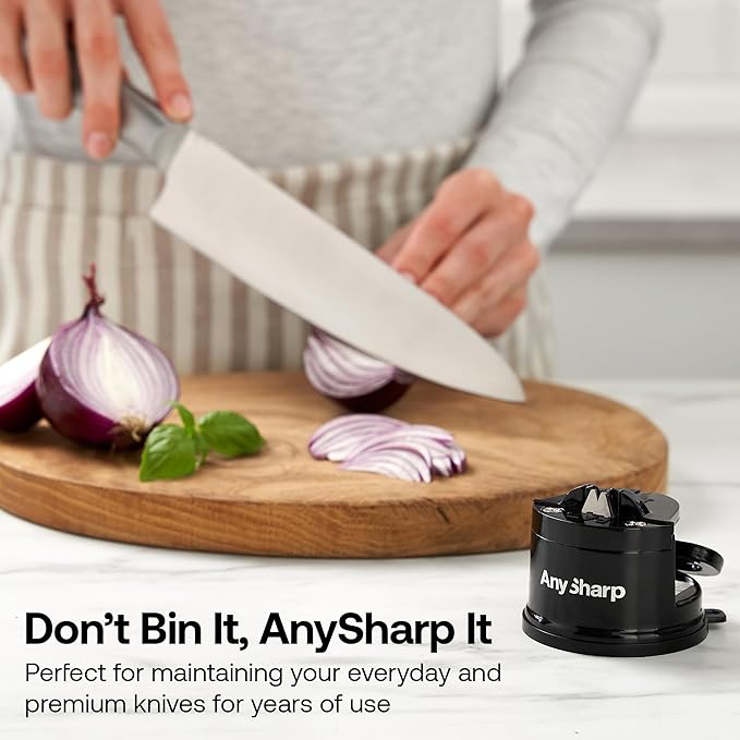 AnySharp – Global – Hands Free Knife Sharpener - Easy to Use Sharpening Tool with PowerGrip Suction Base and 20-Degree Pre-Set Angle - for All Knives: Chef's, Serrated, and Hardened Steel - Black - Image 8