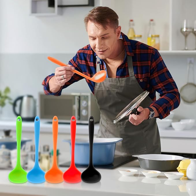 5 Pieces Silicone Ladles for Cooking - Small Soup Ladle Spoon Heat Resistant Kitchen Ladle Spoons, Cooking and Serving Spoon for Soup Sauce Chili Gravy Canning Pouring (5 Colors) - Image 5