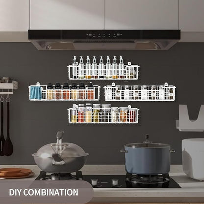 Spice Rack, 4-Pack Seasoning Organizer Wall Mount for Kitchen Storage Organization, Spice Holder Metal Shelf Saving Space for Cabinet, RV, Pantry, White - Image 4