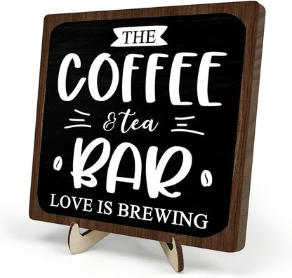 Coffee Bar Decor Sign, Rustic Wooden Plaque for Coffee Lovers, Farmhouse Shelf Accent, Gift for Espresso Fans, Kitchen or Café Desk Display, 5.9 x 5.9Inch(Black+Brown) by DMADNF