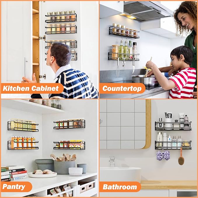 Bunoxea Spice Rack wall mounted 2 Pack, Space-Saving Spice Organizer for Spice Jars and Seasonings,Screw or Adhesive Hanging Spice Rack Organizer for Your Kitchen Cabinet,or Pantry Door - Image 6