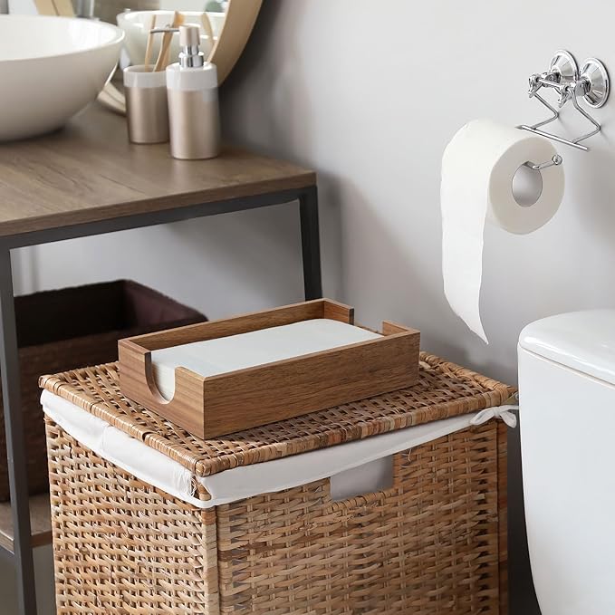 Napkin Holder for Bathroom, Acacia Wooden Guest Towel Holder Tray for Bathroom, Disposable Paper Hand Towel Holder for Bathroom Accessories, Dinner Napkin Holder for Kitchen Table Party