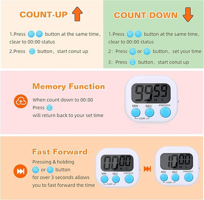 12 Pack Digital Kitchen Timers for Cooking, Small Magnetic Countdown Classroom Timers for Teachers Kids, Big Digits Loud Alarm Backing Stand Timer for Kitchen, Shower, Study, Work, Exercise Training - Image 6