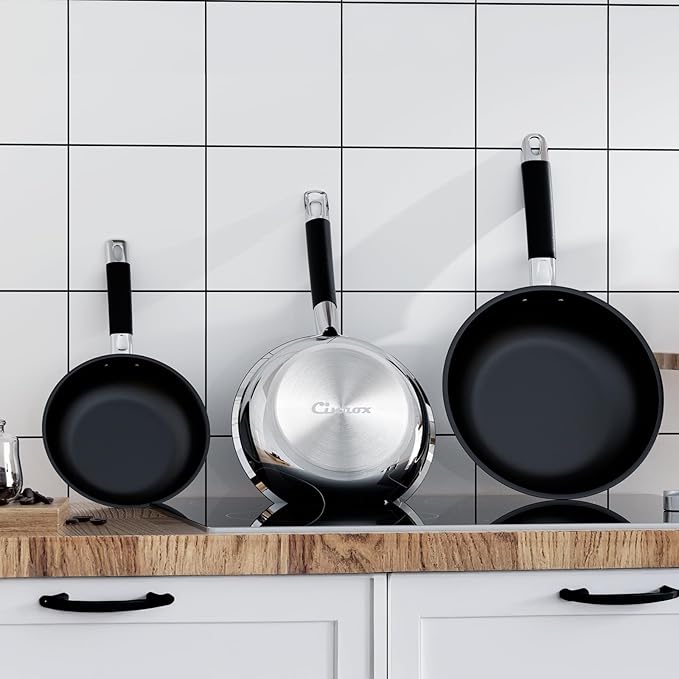 Non Stick Frying Pans Sets, 3-Piece Nonstick Pans, 10” 11.5” Skillet, 5” Egg Pan, 5-Ply Base Compatible with All Stoves
